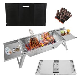 3 In 1 Foldable Charcoal Grill Fire Pit Slow Cooker 2-3 People Portable Camping Grill Stainless Steel BBQ Grill for Camping Tailgating Yard