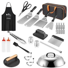 31Pcs Griddle Accessories Kit Flat Top Grill Accessories For Camp Chef with Spatulas Griddle Press Basting Cover Spice Shakers Vegetable Forks Steel S
