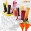 320 Pcs Disposable Beverage Packaging Bag Ice Popsicle Mold Bags with 2 Pcs Orange Funnels DIY Ice Lolly Bags BPA Free Freezer Tubes With Zip Seals fo
