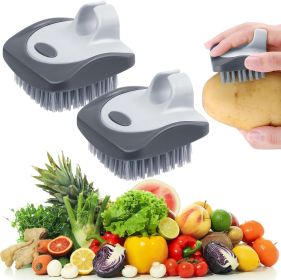 2 Pieces Vegetable Brush Potato Scrubber Brush Silicone Hard and Soft Side Fruit Cleaning Tools for Delicate or Tough-Skinned Vegetables, Dark Gary