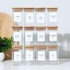 Empty Spice Jars with Label Pack (12x Bamboo Lid Glass Jar). Small 8oz Spice Storage Bottles with 72 Printed Spice Stickers and 20 Writable Pantry Lab