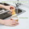 Bamboo Dish Brush Set with Soap Holder, Wooden Dish Scrubber with Soap Dispenser, Natural Kitchen Scrub Brush, Washing Pot/Pans/Cast Iron, 2 Pack