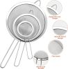 3Pcs Super Wire Extra Fine Mesh Strainer with Handle, Small Medium Large Size Sifter Metal Strainer Set